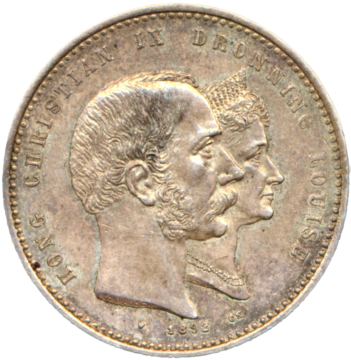 Denmark KM800 1892 Silver 2 Kroner EF