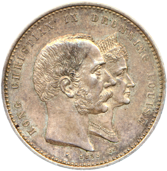 Denmark KM800 1892 Silver 2 Kroner EF