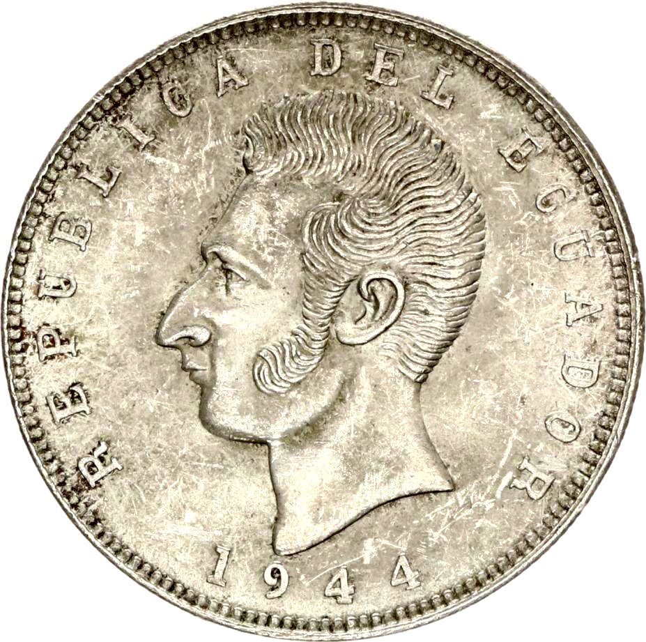Ecuador KM79 1944 Silver 5 Sucres UNC