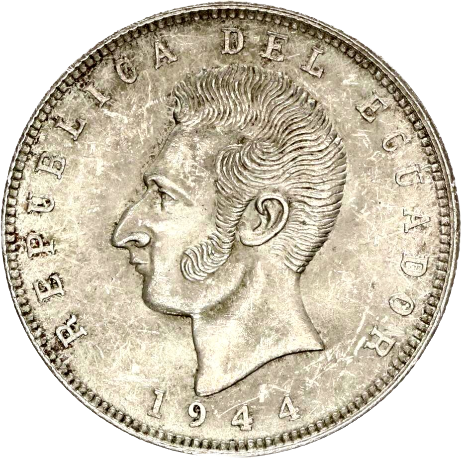 Ecuador KM79 1944 Silver 5 Sucres UNC