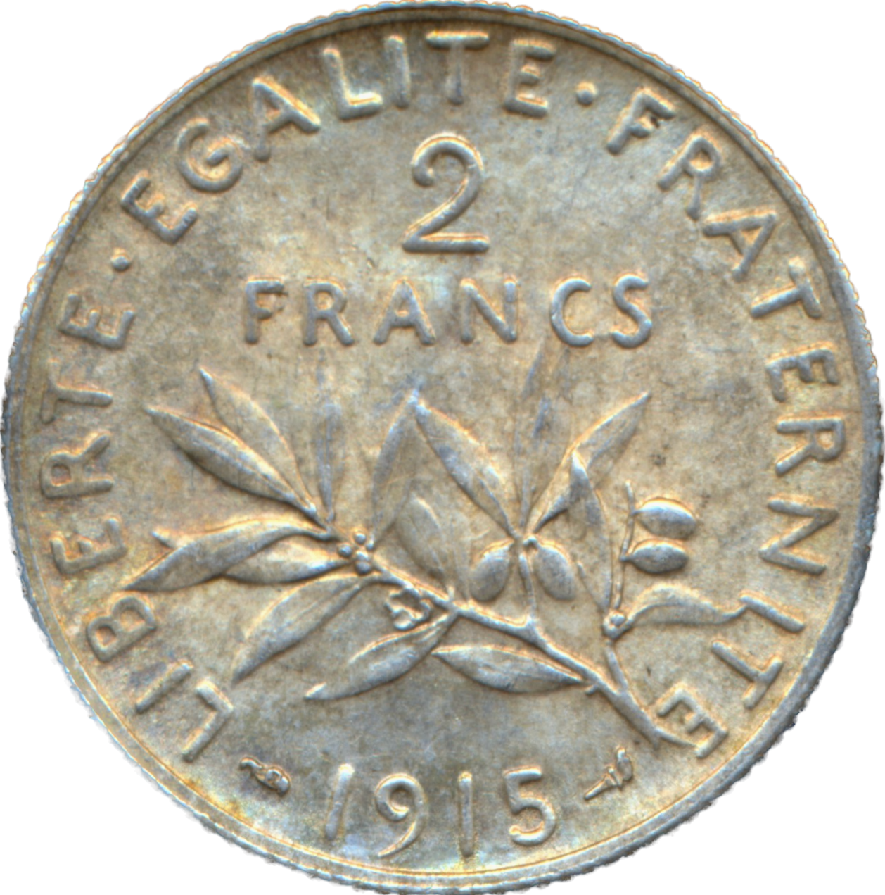 France KM845.1 1915 Silver 2 Francs GEF