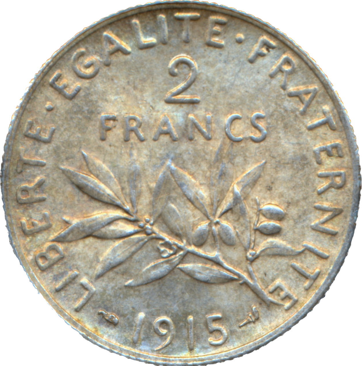 France KM845.1 1915 Silver 2 Francs GEF