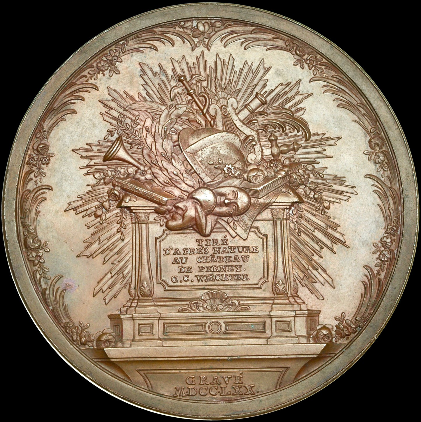 1770 FRANCE Voltaire 58mm copper medal by G.C. Wæchter EF