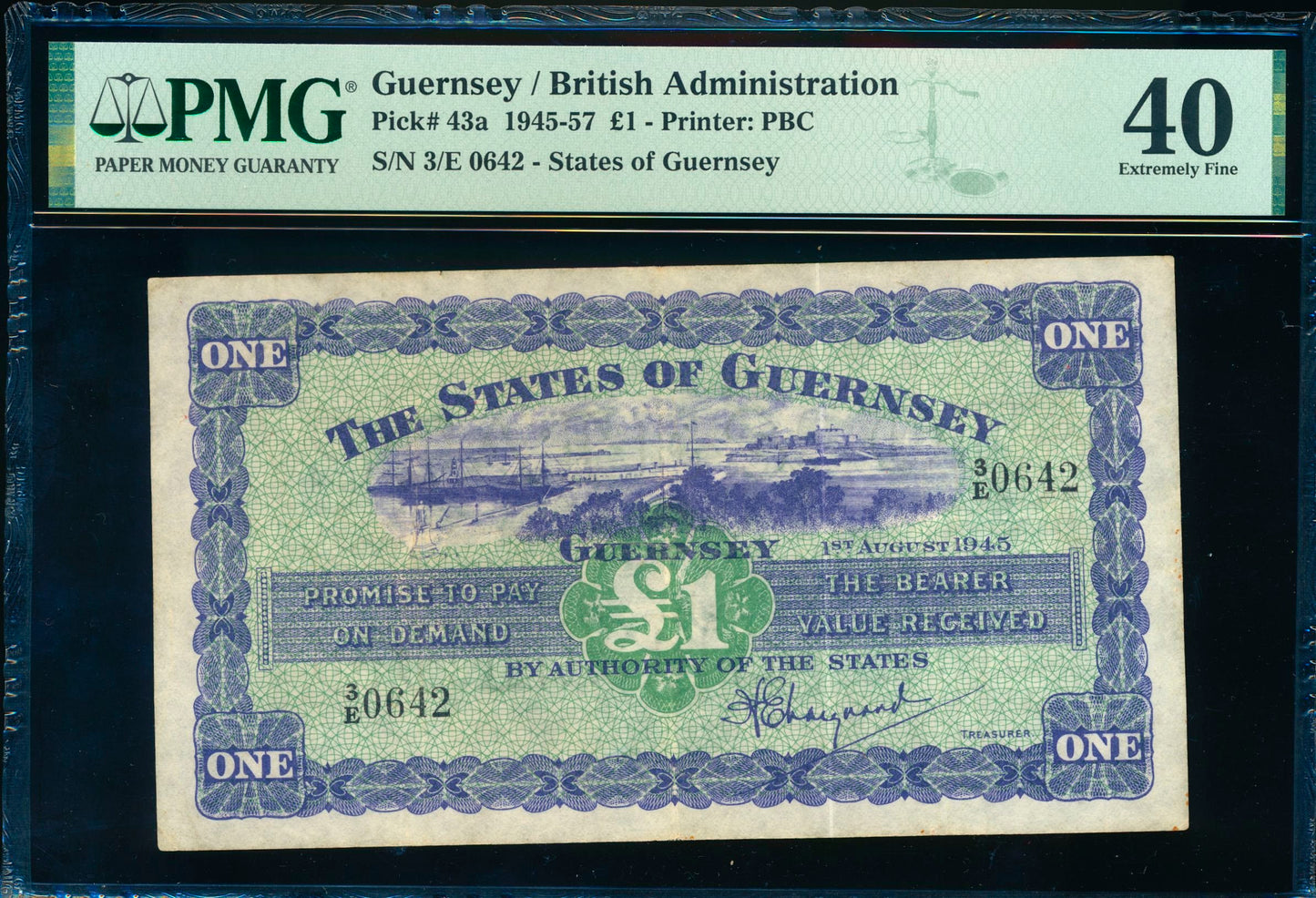 GUERNSEY P.43a GU33a 1945 £1 3/E EF 40
