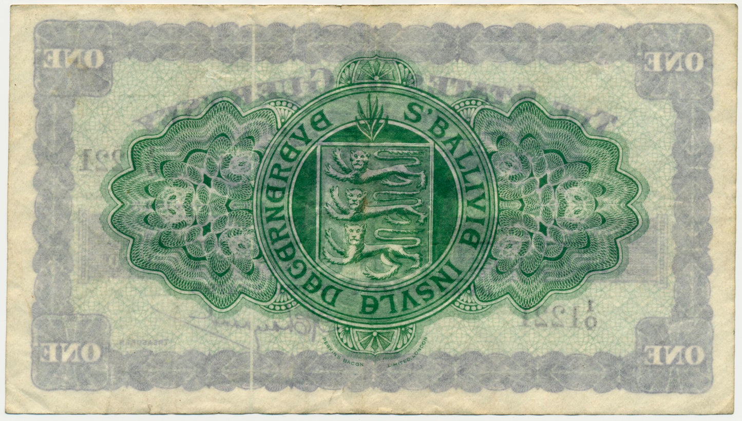 GUERNSEY P.43a GU33a 1945 £1 GVF 1/Q