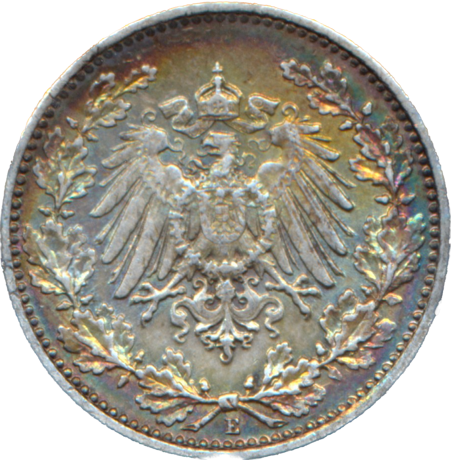 Germany KM17 1906 Silver 1/2 Mark UNC