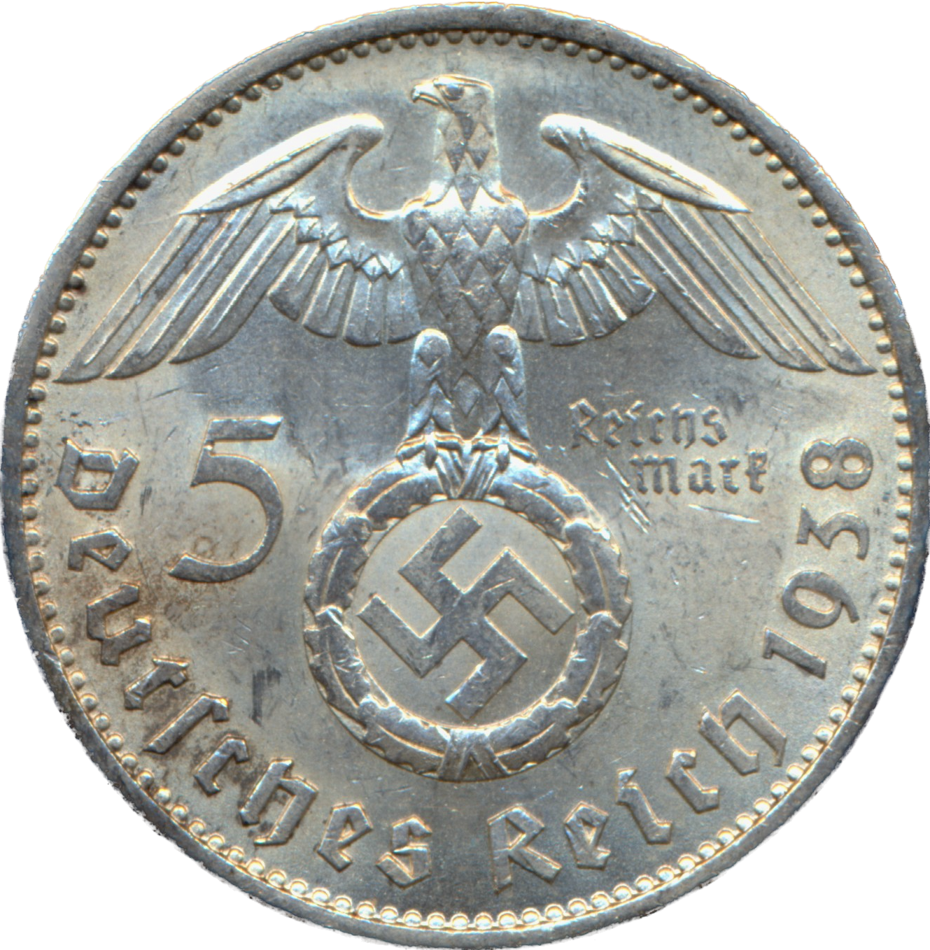 Germany KM94 1938 Silver 5 Marks EF
