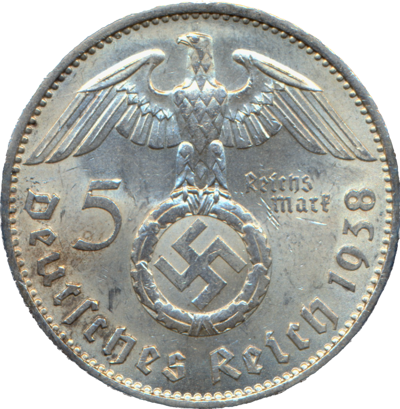 Germany KM94 1938 Silver 5 Marks EF