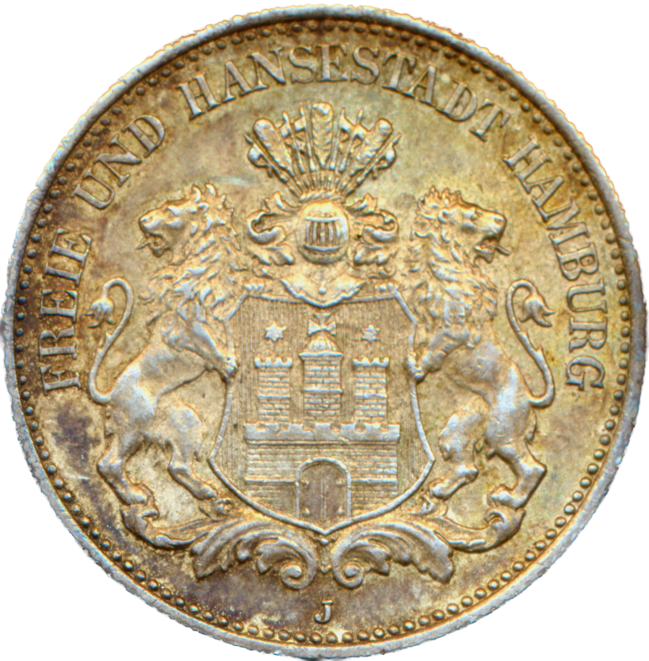 German States Hamburg KM612 1906J Silver 2 Mark AUNC