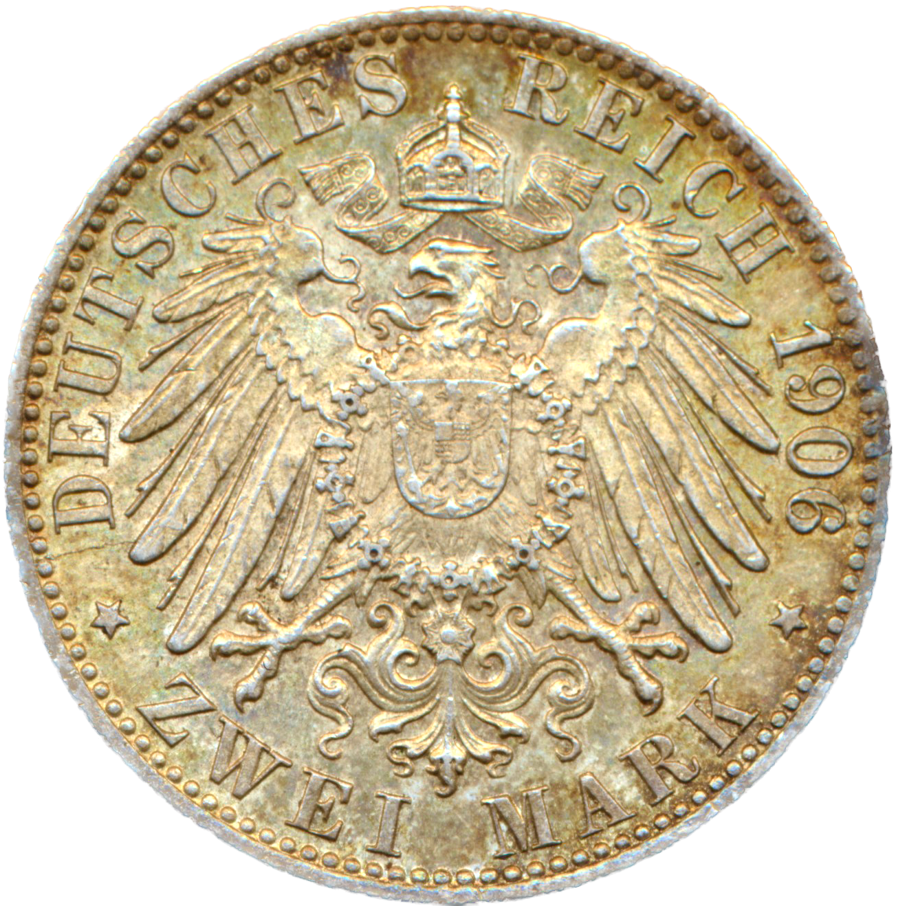 German States Hamburg KM612 1906J Silver 2 Mark AUNC