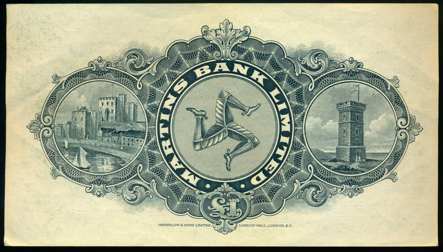 ISLE OF MAN P.19b IM19b Martins Bank 1957 £1 Choice UNC 63 EPQ