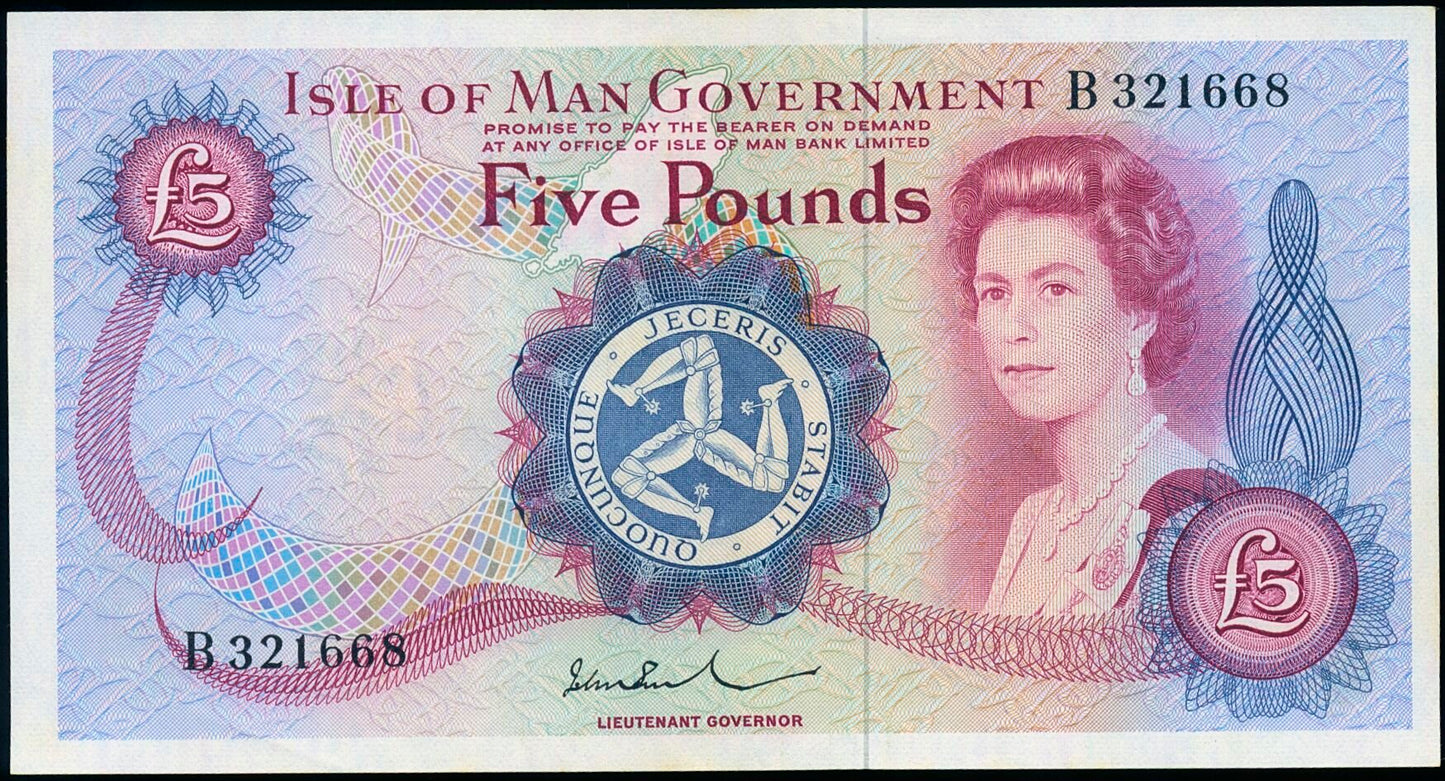 ISLE OF MAN P.30b IM42b 1972-1979 £5 CHOICE AUNC 58