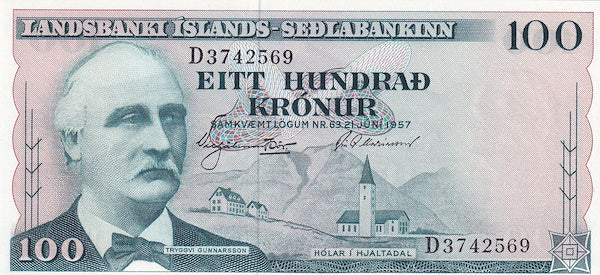 ICELAND P.40a 1957 100 Kronur UNC