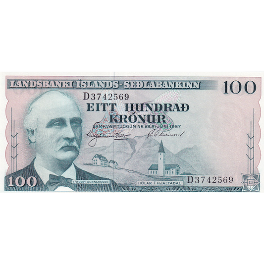 ICELAND P.40a 1957 100 Kronur UNC