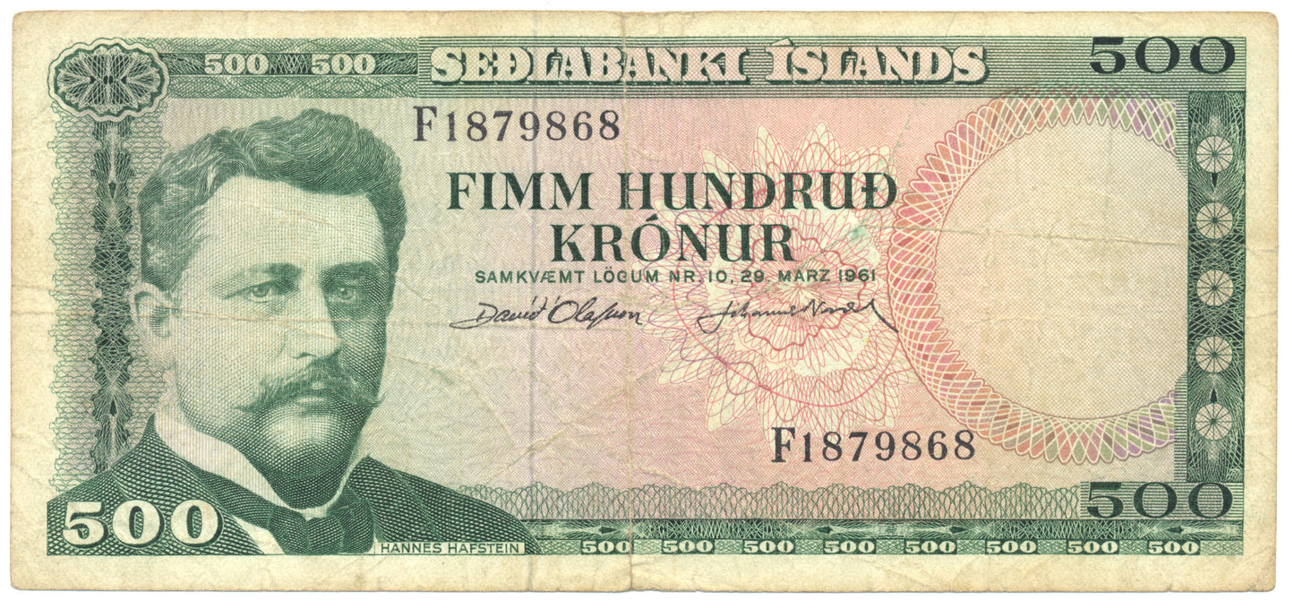 ICELAND P.46a 1961 500 Kronur AVF