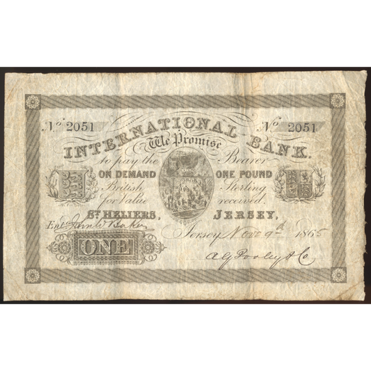 JERSEY P.S161 International Bank 1865 £1 F