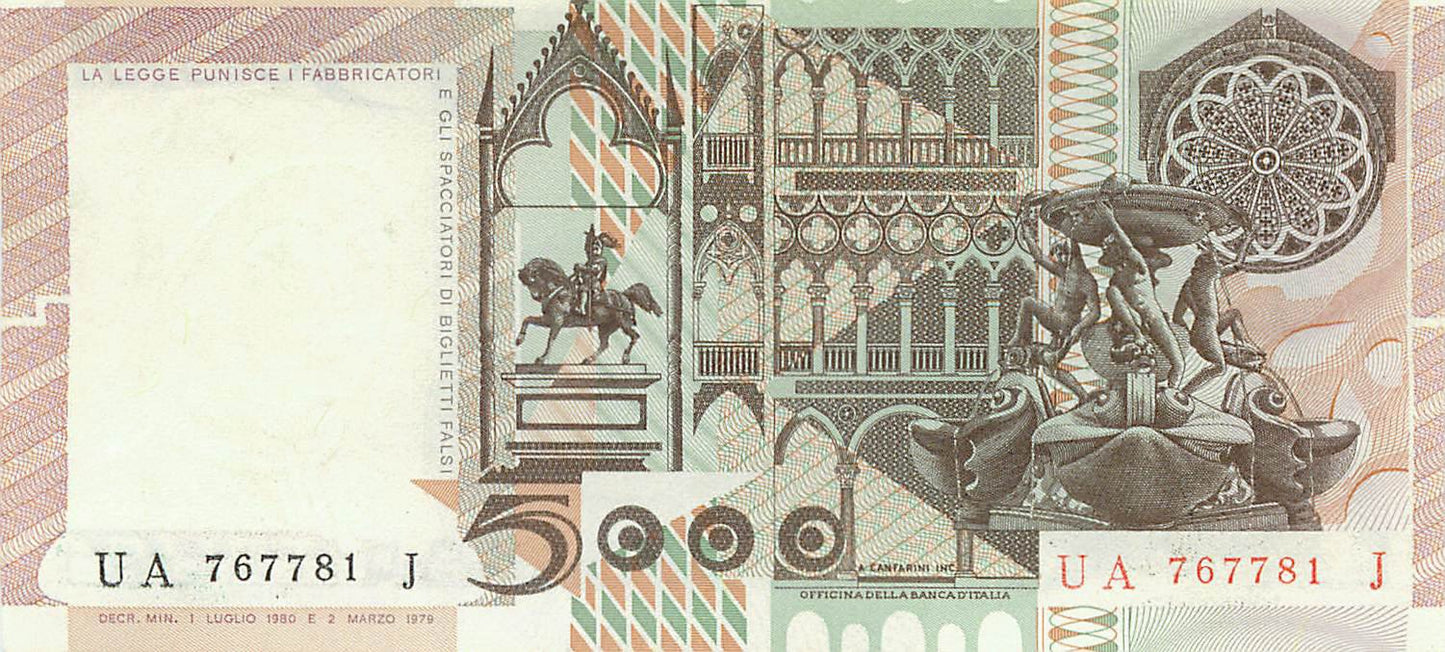 ITALY P.105 1980 5,000 Lire UNC