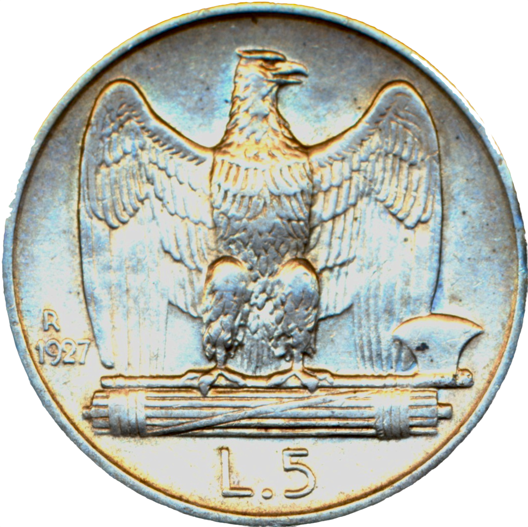 Italy KM67 1927 Silver 5 lire AUNC