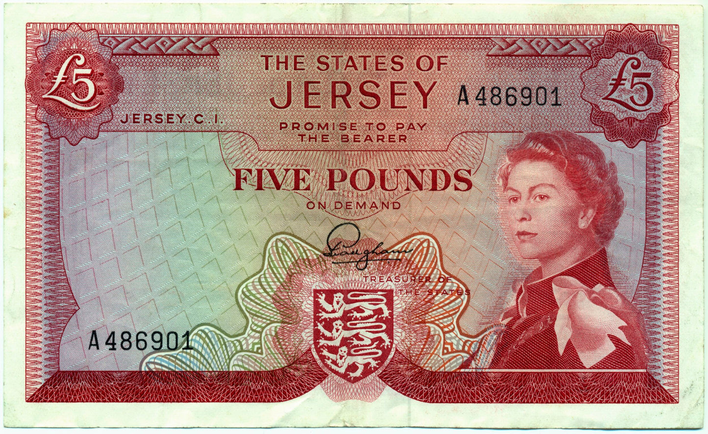 JERSEY P.9a JE21a 1963-1972 £5 Choice VF 35 EPQ