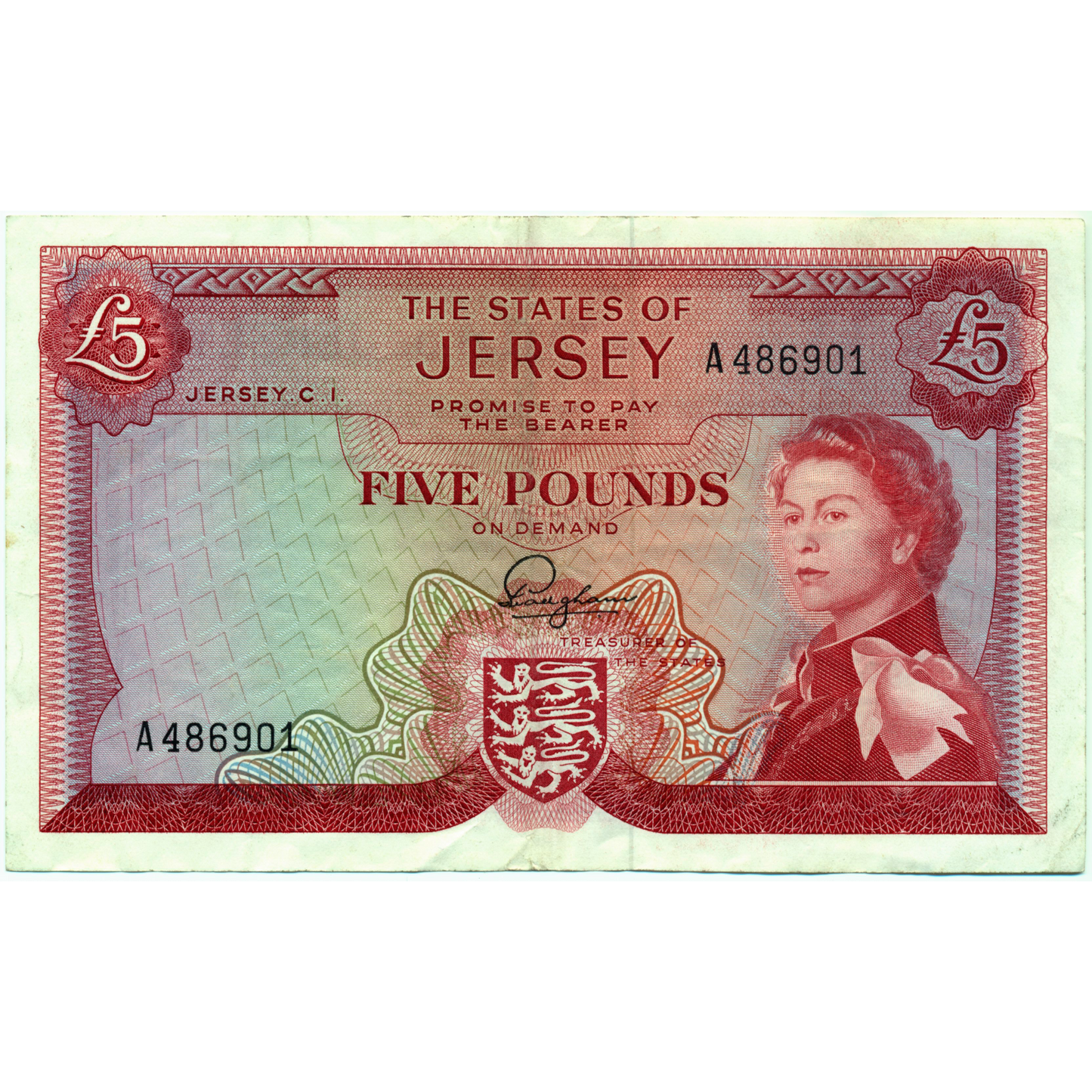 JERSEY P.9a JE21a 1963-1972 £5 Choice VF 35 EPQ