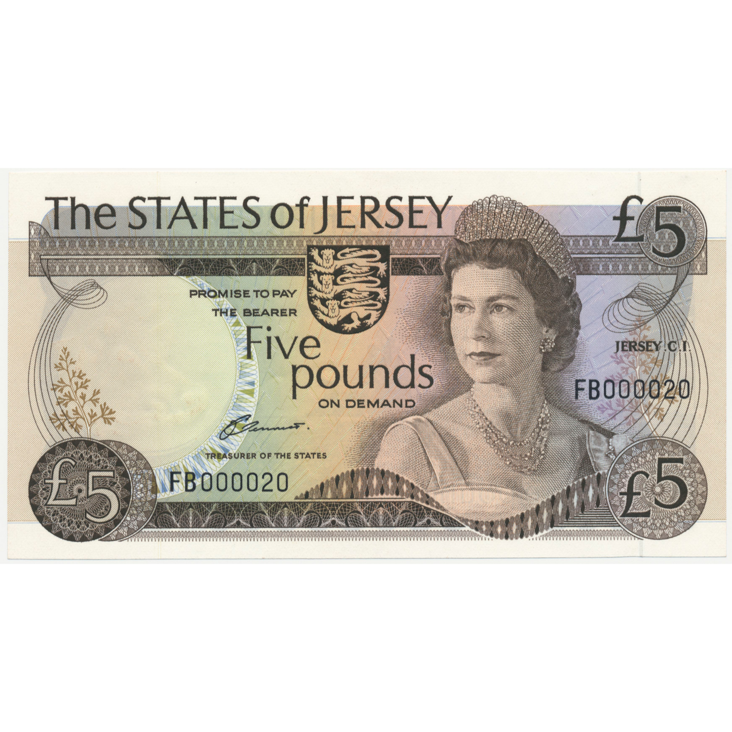 JERSEY P.12a JE22a 1976-1983 £5 FB000020 GEM UNC 66 EPQ