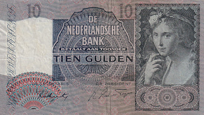 NETHERLANDS P.56b 1942 10 Guilden VF