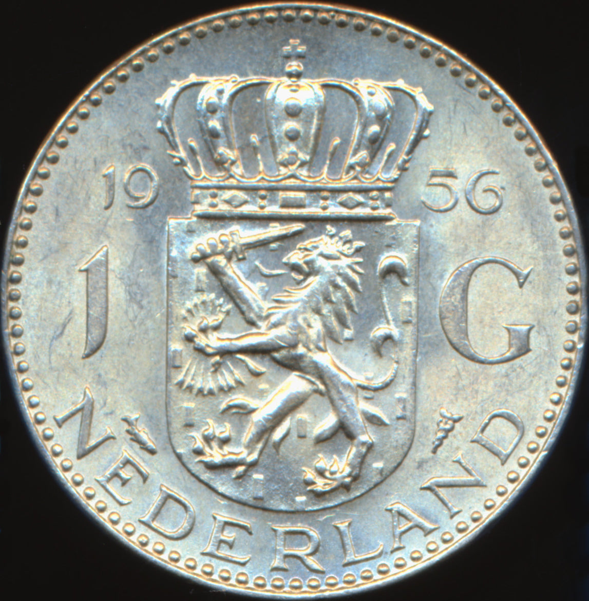 Netherlands KM184 1956 Silver 1 Gulden AUNC