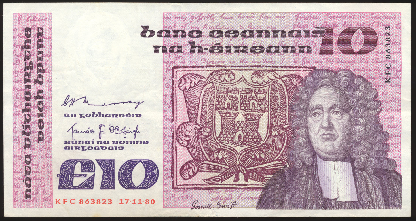 IRELAND P.72a 1980 £10 GVF