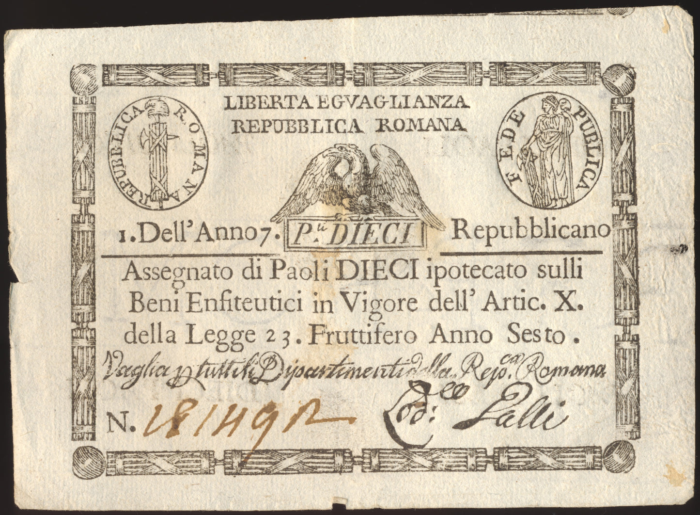 ITALIAN STATES P.S540b 1798 10 Paoli NEF