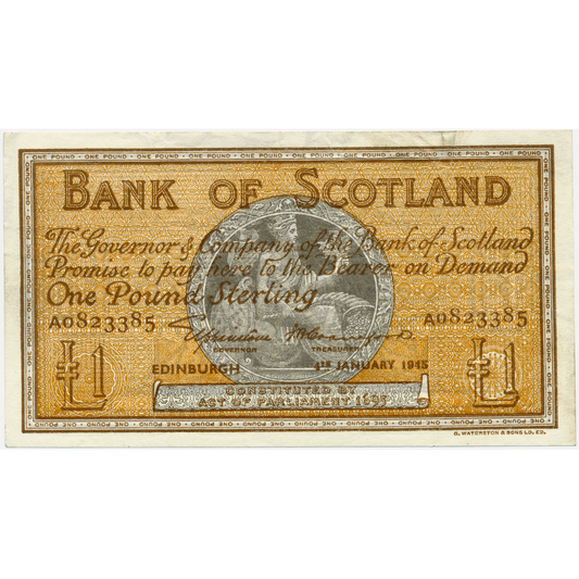 SCOTLAND P.96a SC104 1945 Bank of Scotland £1 GVF A