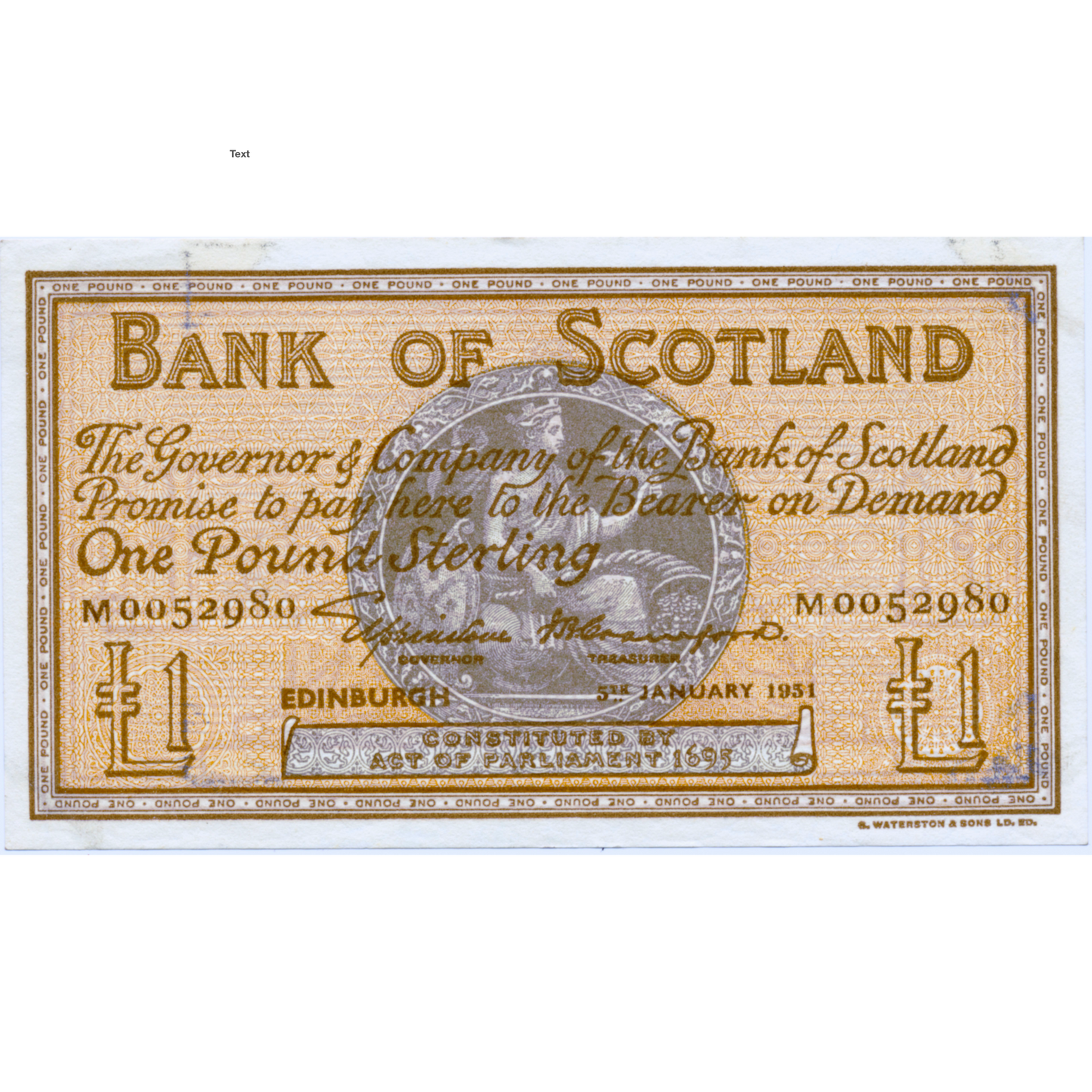 SCOTLAND P.96b SC105a 1951 Bank of Scotland £1 GEF M