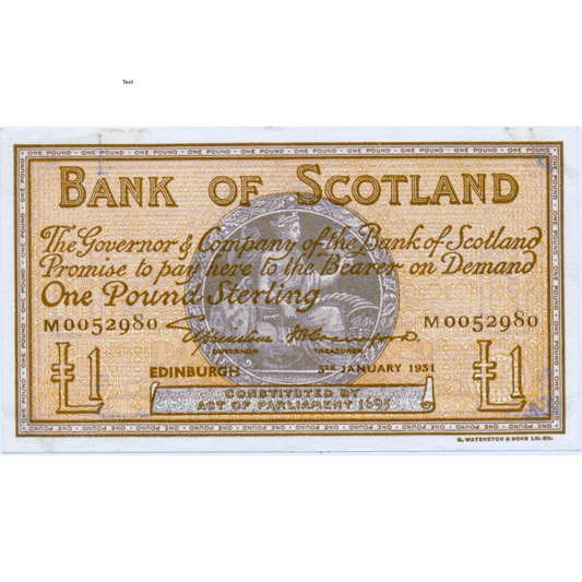SCOTLAND P.96b SC105a 1951 Bank of Scotland £1 GEF M