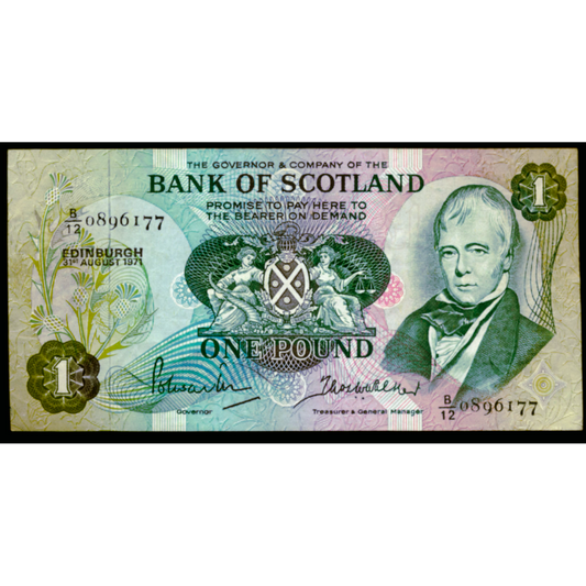 SCOTLAND P.111a SC109a 1971 Bank of Scotland £1 VF B/12