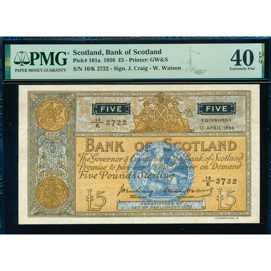 SCOTLAND P.101a SC117a 1956 Bank of Scotland £5 10/K Choice EF EPQ
