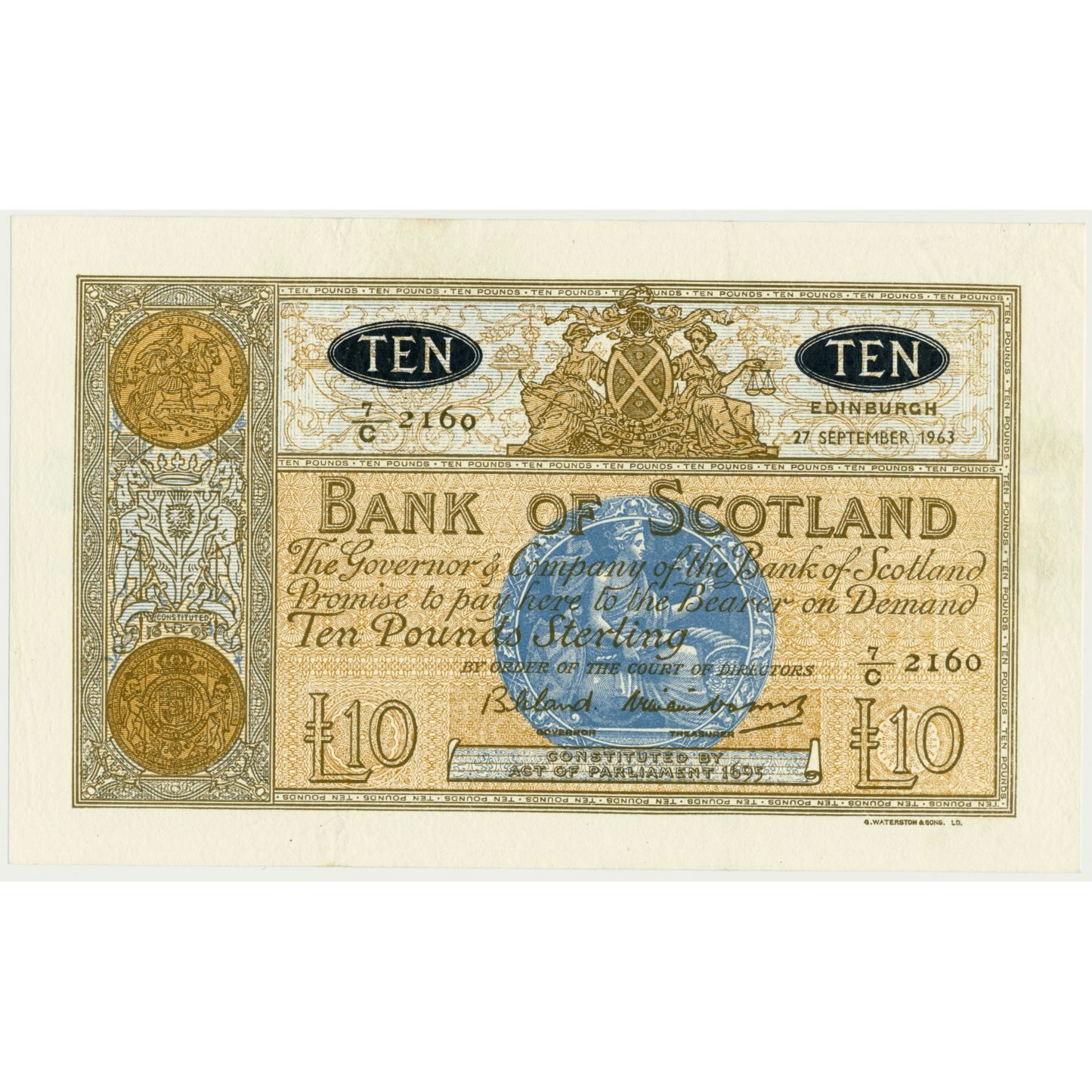 SCOTLAND P.93c SC133 1963 Bank of Scotland £10 AUNC55