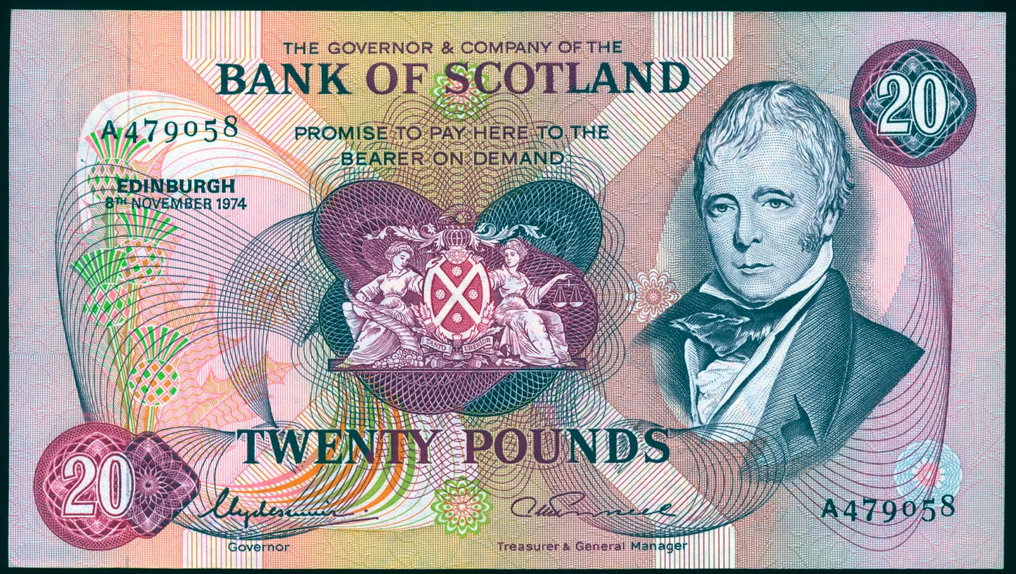 SCOTLAND P.114c SC145c 1974 Bank of Scotland £20 AUNC 53 EPQ