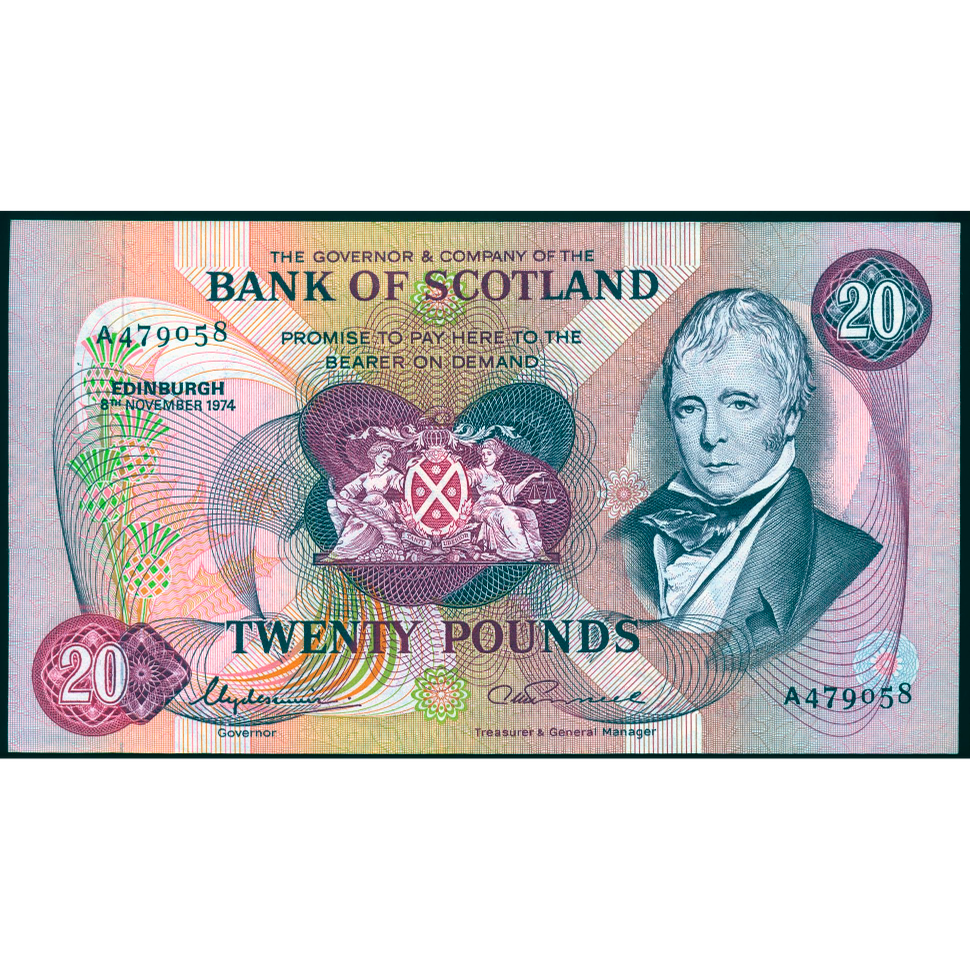 SCOTLAND P.114c SC145c 1974 Bank of Scotland £20 AUNC 53 EPQ
