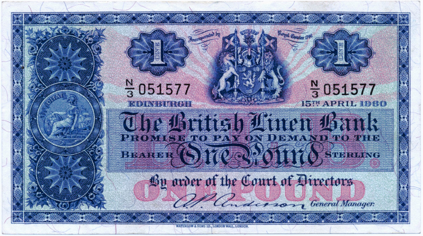 SCOTLAND P.157e SC206 1960 British Linen Bank £1 EF N/3