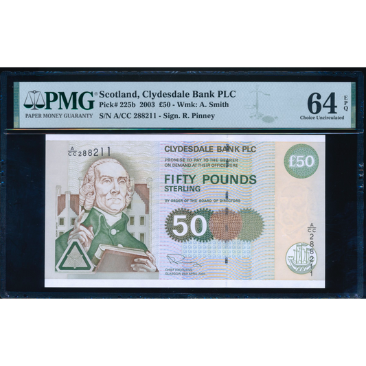 SCOTLAND P.225b SC362b 2003 Clydesdale Bank £50 CHOICE UNC 64 EPQ