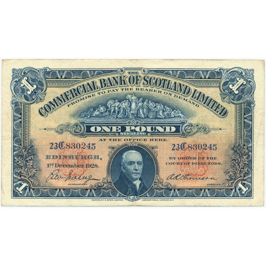 SCOTLAND P.S331a SC404b 1928 Commercial Bank of Scotland First series £1 GF 23C