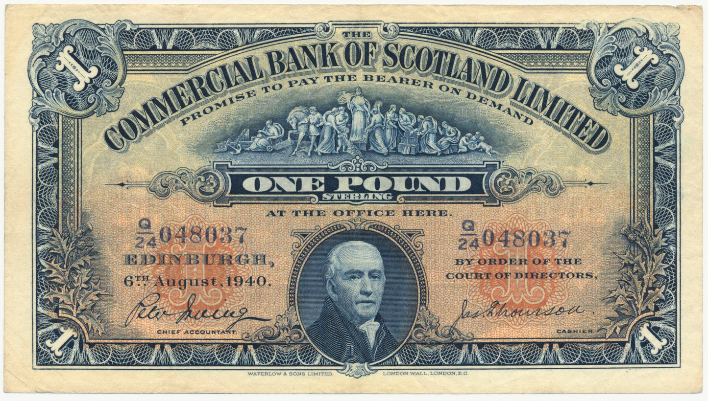 SCOTLAND P.S331b SC404d 1940 Commercial Bank of Scotland First series £1 AVF Q/24