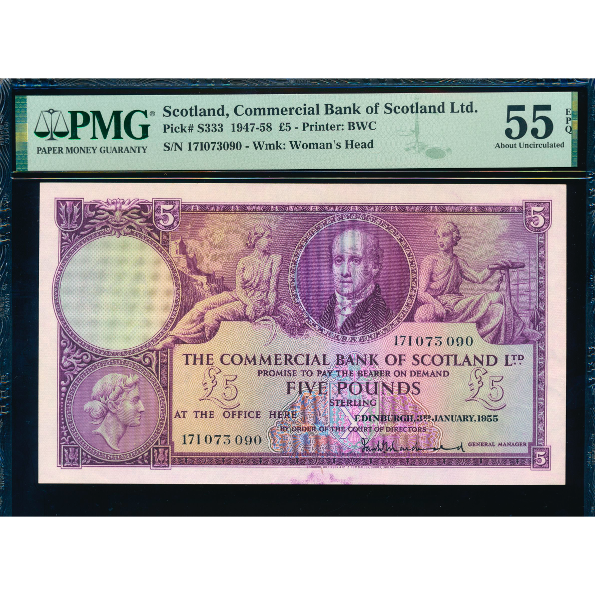 SCOTLAND P.S333 SC414b 1955 Commercial Bank of Scotland £5 17I AUNC 55 EPQ