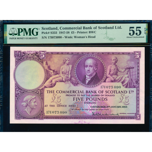 SCOTLAND P.S333 SC414b 1955 Commercial Bank of Scotland £5 17I AUNC 55 EPQ