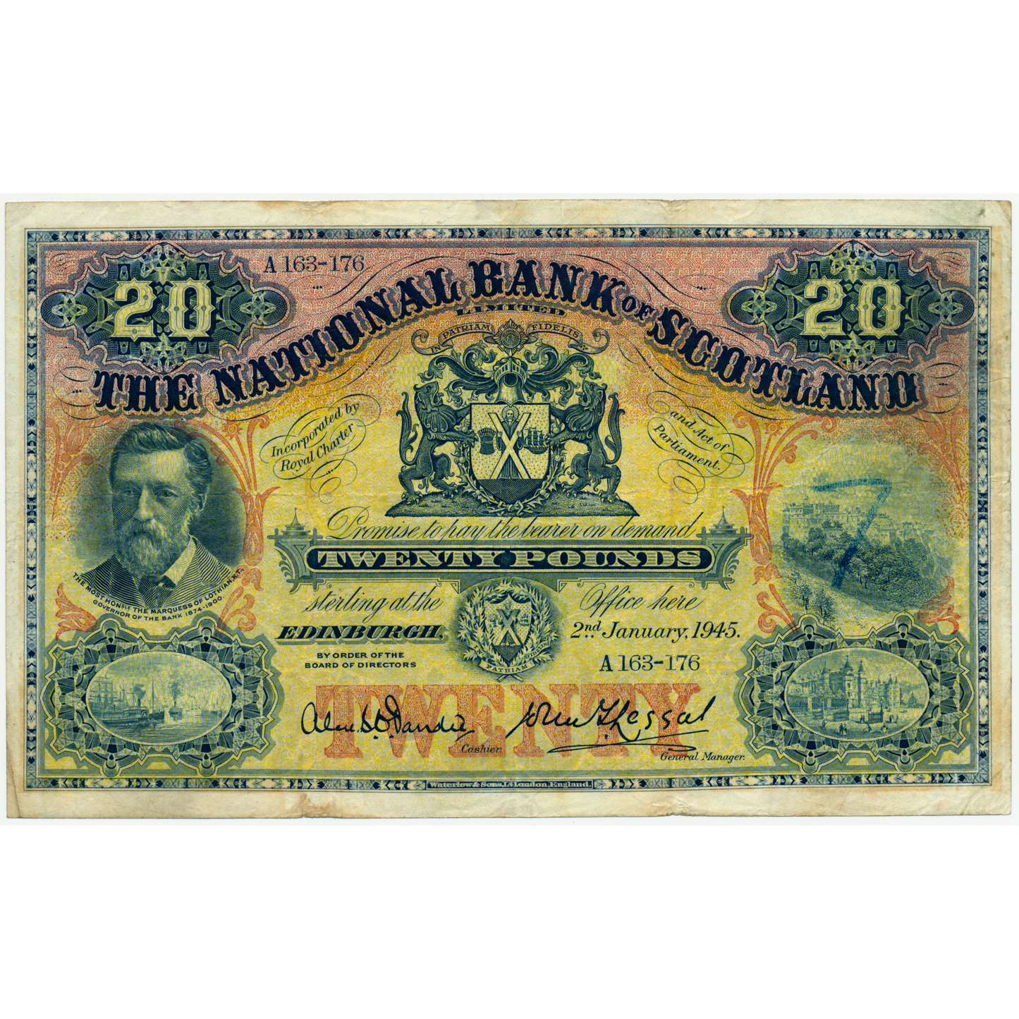 SCOTLAND P.260c SC522d 1945 National Bank of Scotland £20 AEF A