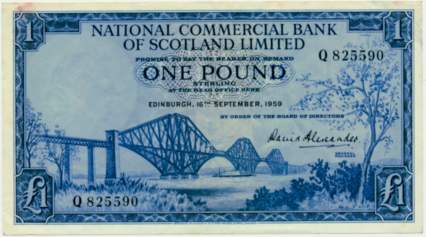 SCOTLAND P.265 SC601 1959 National Commercial Bank of Scotland £1 EF Q
