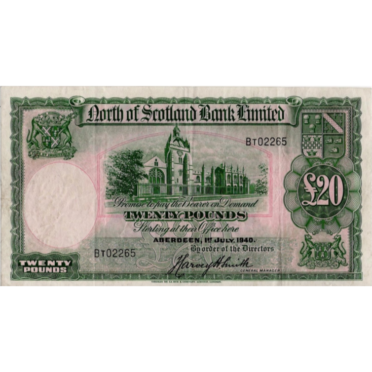 SCOTLAND P.S646 SC717a 1940 North of Scotland Bank £20 Choice VF 35