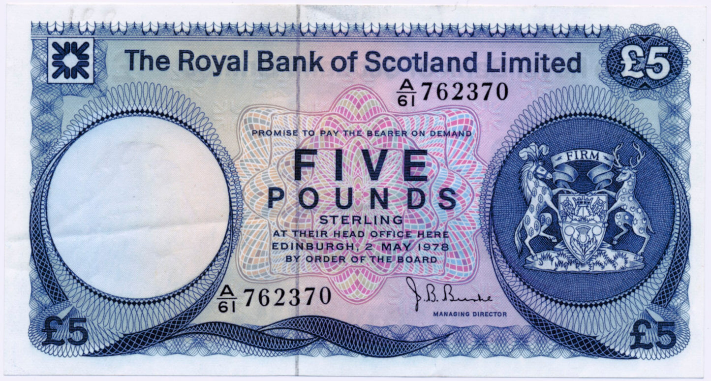 SCOTLAND P.337a SC817 1978 Royal Bank of Scotland £5 UNC A/61