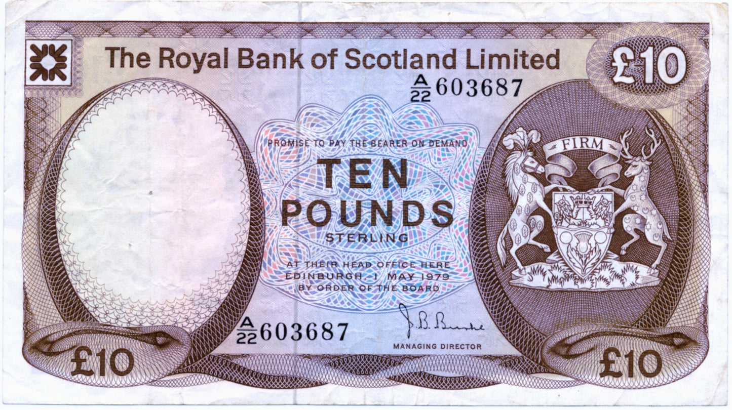 SCOTLAND P.331 SC818 1969 Royal Bank of Scotland £10 GVF A/22