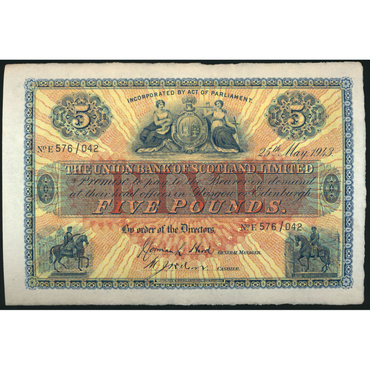 SCOTLAND P.S811d SC912e 1943 Union Bank of Scotland £5 Choice VF35