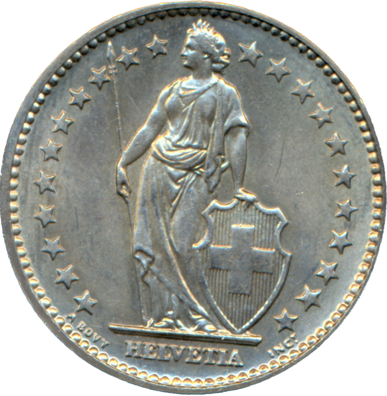 Switzerland KM21 1937 Silver 2 Francs UNC